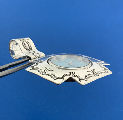 Old Pawn Navajo Uncle Sam W. 925 Sterling Silver Concho Cross Pendant Watch