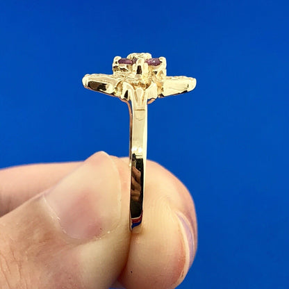 Exquisite Art Deco 10K Yellow Gold Diamond Amethyst Floral February Ring