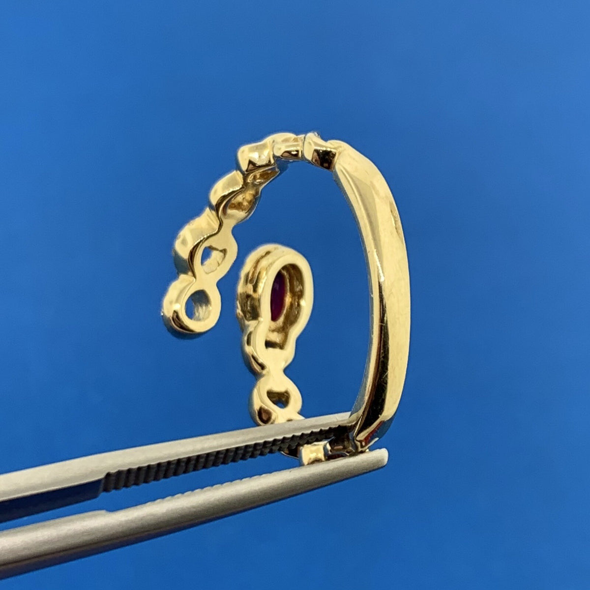 IZI Creations 14K Yellow Gold Oval Ruby Diamond Accented Open Band Bypass Ring