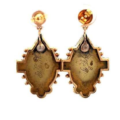 Victorian 14K And Gold Filled Black & White Cameo Enamel Dangle Stud Earrings