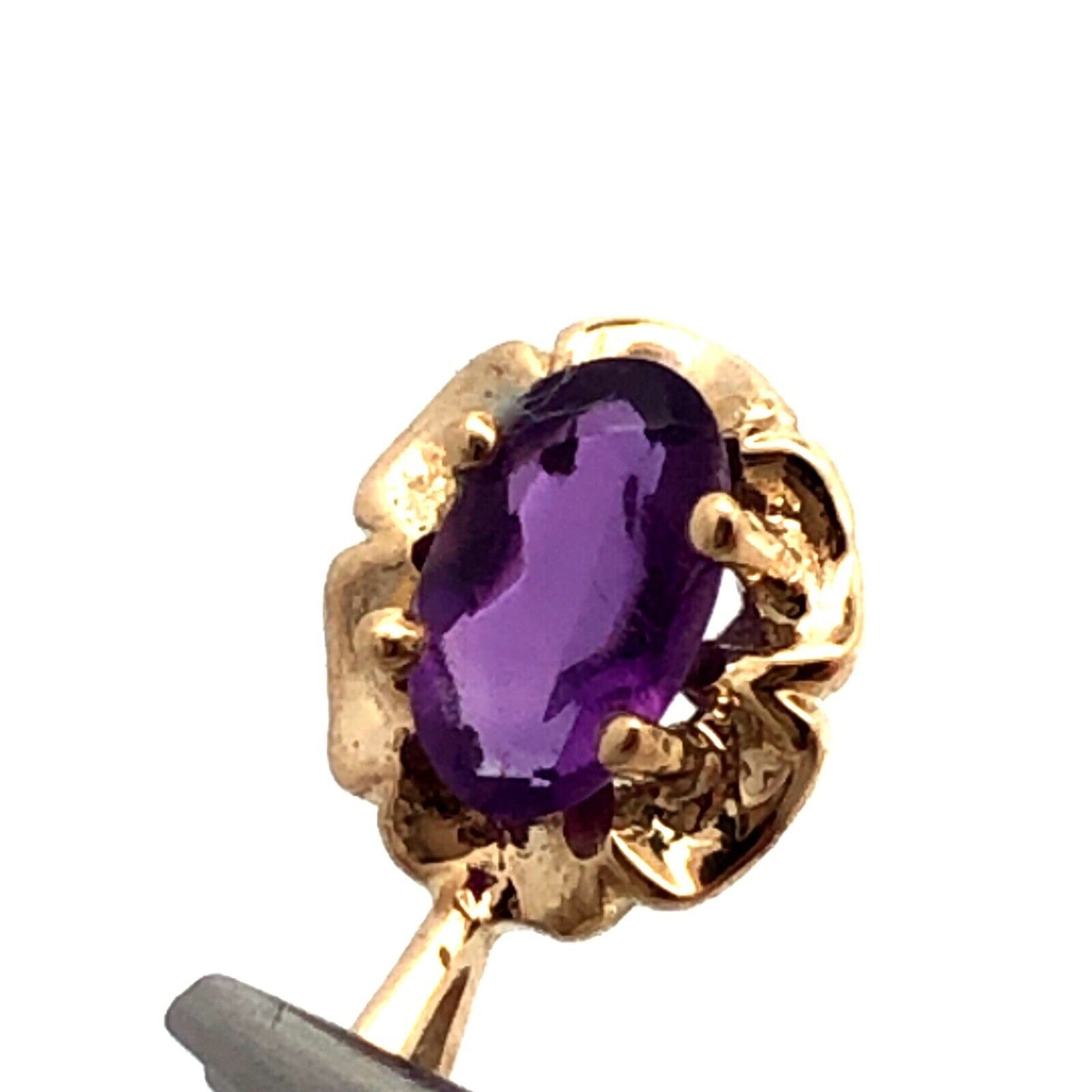 Designer PJ 14K Yellow Gold Oval Purple Amethyst Soliatire Flower Charm Pendant