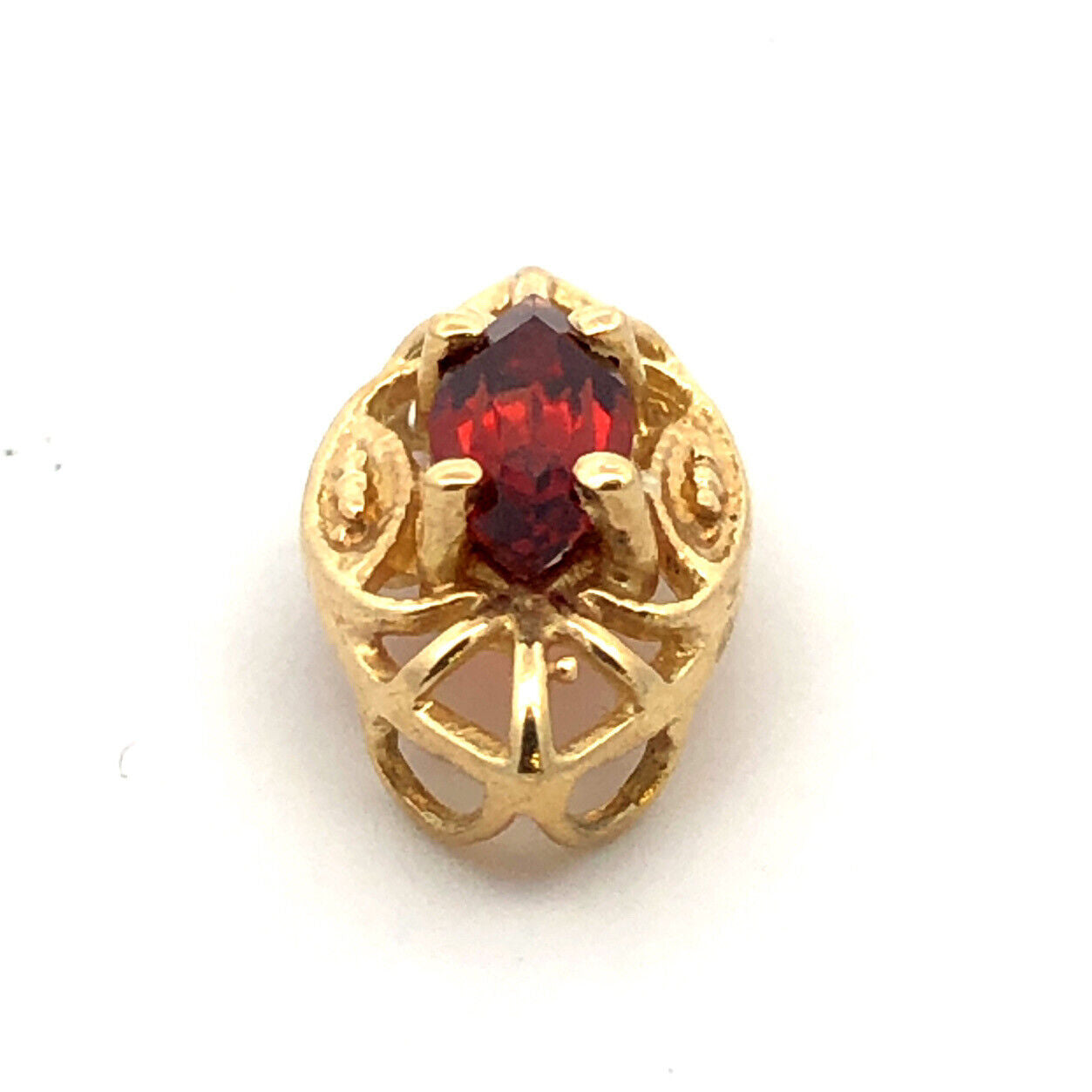 Designer 10K Yellow Gold Oval Egg Shaped Ribbed Bead Slide Bracelet Spacer Charm