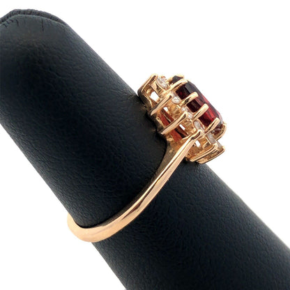 Designer 14K Yellow Gold Pear Red Tourmaline Cubic Zirconia Halo Cocktail Ring