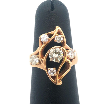 Gorgeous 14k Yellow Gold Round Cut 6 Diamond Free-form Openwork Ring Size 5.5