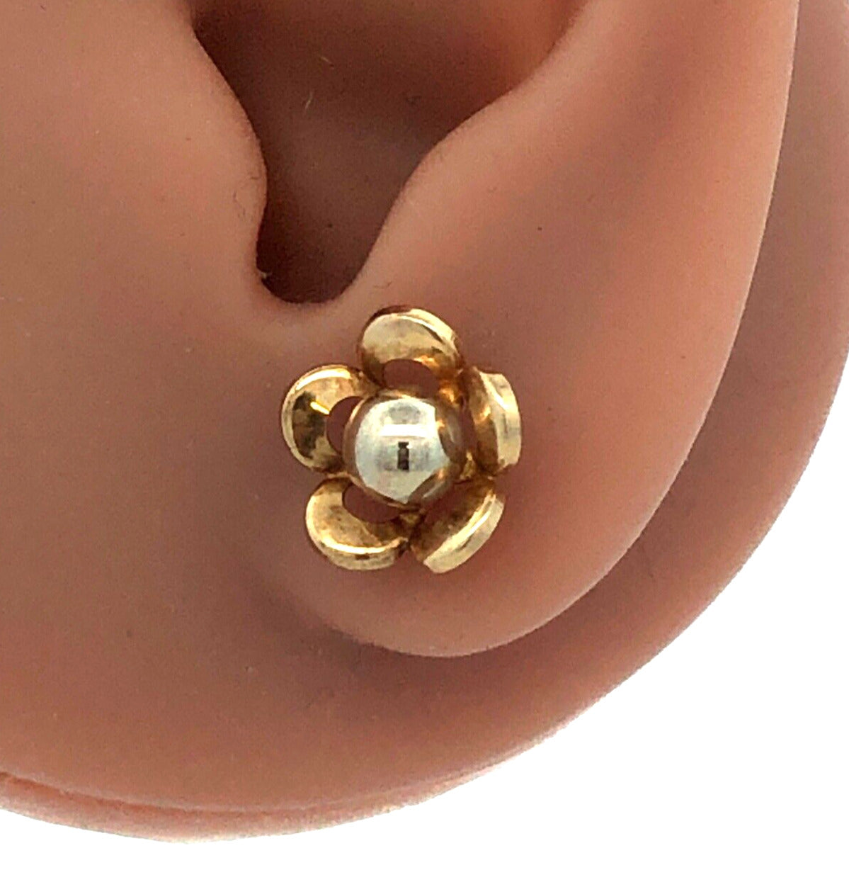 Designer Milor Spain 14K Yellow White Gold Two Tone Flower Stud Earrings