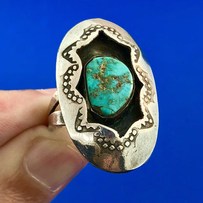 Vintage Native American 925 Sterling Silver Turquoise Concho Statement Ring