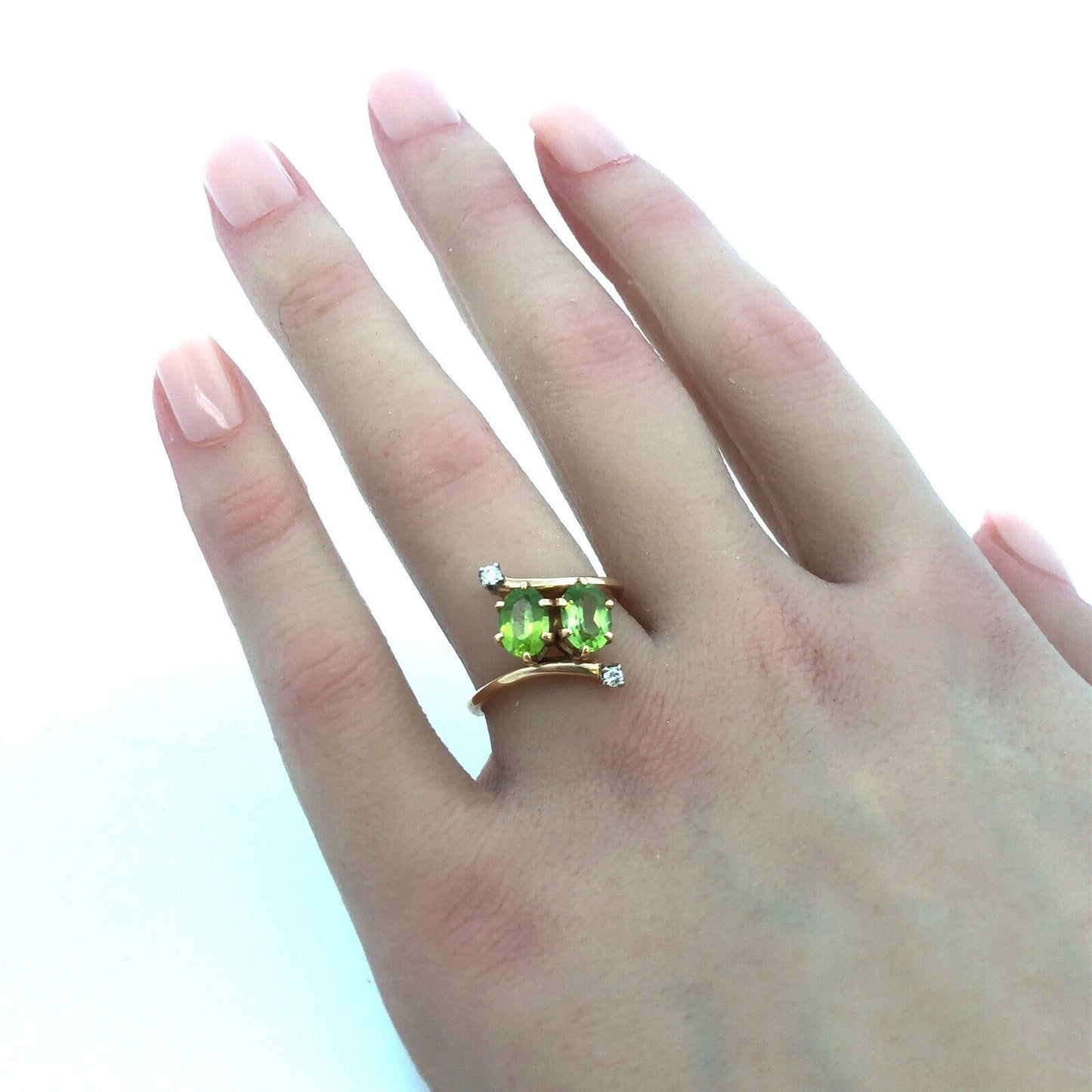 Modernistic 14K Yellow Gold Peridot Diamond Accent August Birthstone Ring