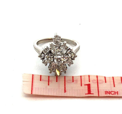 Designer 14K White Gold Round Pear Diamond Oval Cluster Engagement Ring