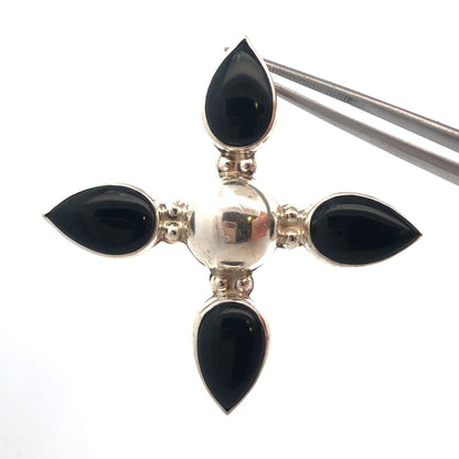 Mid Century Taxco Mexico 926 Sterling Silver Pear Black Onyx Pendant Brooch