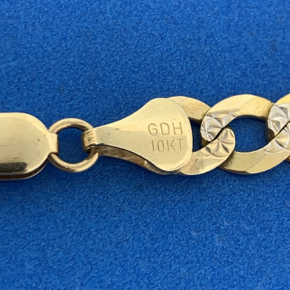 Designer 10K Yellow White Gold Diamond Cut Two Toned Flat Curb Link Bracelet