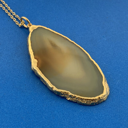 Designer Charlene K Sterling Silver 14K Vermeil Golden Agate Pendant Necklace