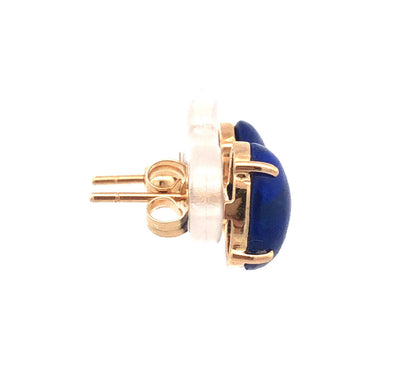 14K Yellow Gold Oval Cabochon Blue Lapis Lazuli Solitaire Stud Earrings