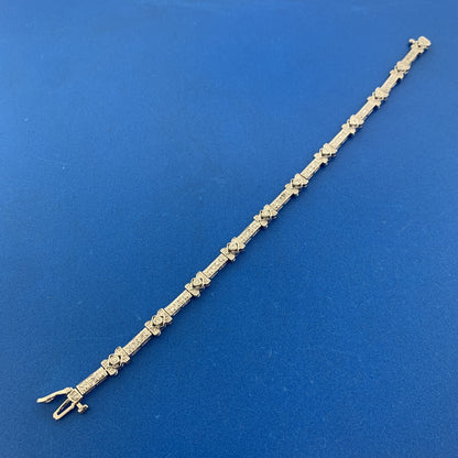 14K White Gold Diamond Panel Bar Link Tennis Bracelet