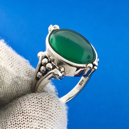 Designer SG Sterling Silver 925 African Green Onyx Cabochon Cocktail Ring
