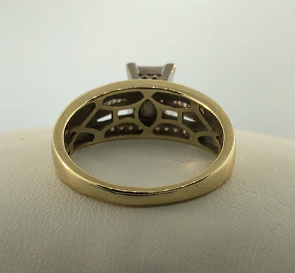 Vintage ZEI 10K Yellow White Gold Diamond Cluster Empire Style Engagement Ring