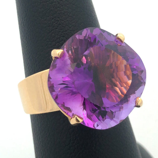 14K Yellow Gold Amethyst Cocktail Statement Solitaire Size 7.75 Ring