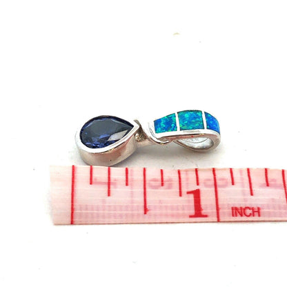 Designer 925 Sterling Silver Pear Tanzanite Opal Inlay Modernist Drop Pendant