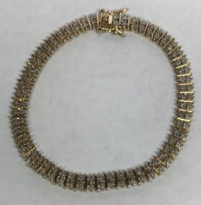 Vintage Sterling Silver 925 Vermeil Diamond Illusion Link Tennis Bracelet S184