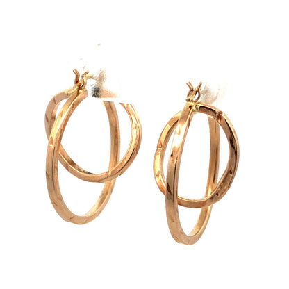14K Yellow Gold Designer ATT Textured Round Double Hoop Earrings