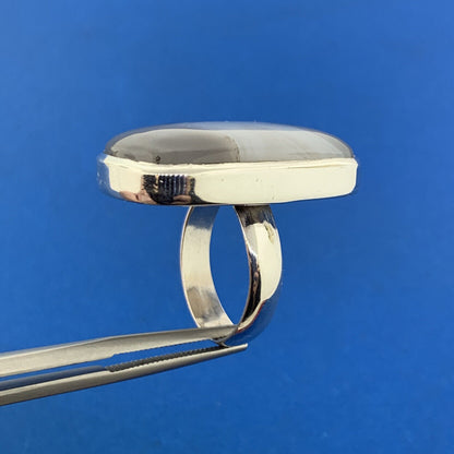 Retro 925 Sterling Silver Rectangle Banded Agate Statement Cocktail Ring