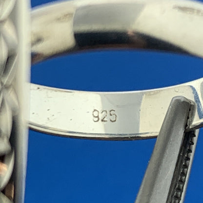 Designer Thailand Sterling Silver Oval Diamond Cut Engraved Statement Ring