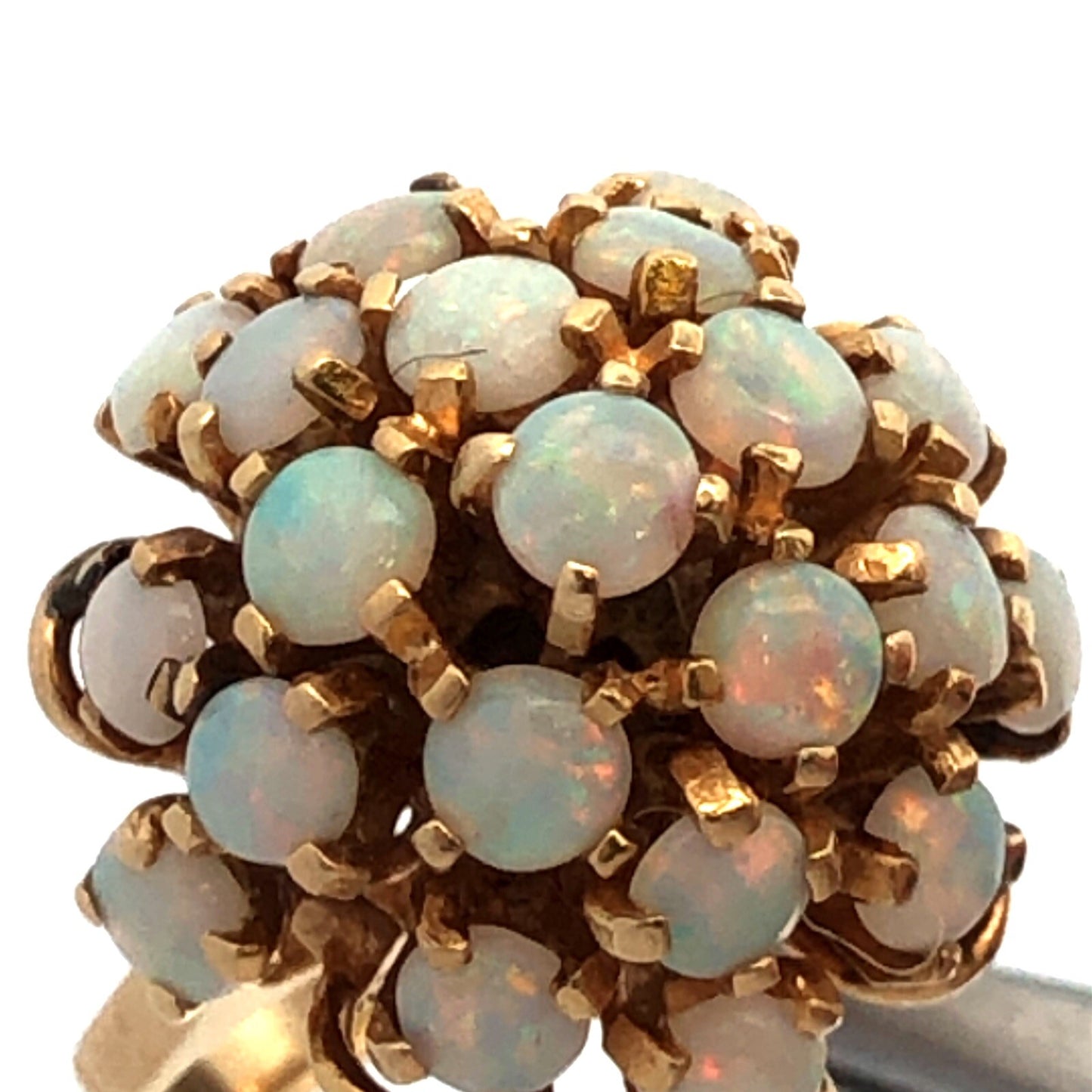 Vintage Designer 14K Yellow Gold Opal Cluster Statement Cocktail Ring