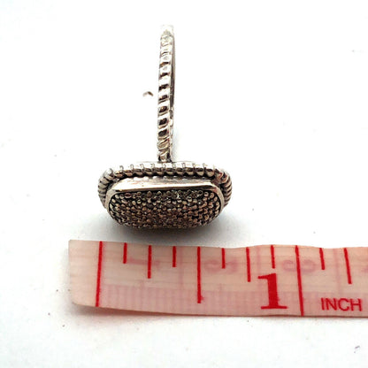 Designer A 925 Sterling Silver Round Diamond Pave Rectangle Anniversary Ring