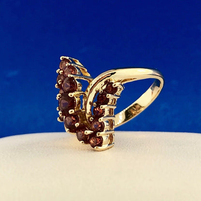 10K Yellow Gold Pink Tourmaline Bypass Cluster Cocktail Ring