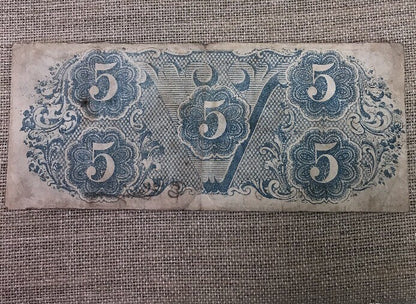 1863 $5 Confederate States of America April 6 Richmond Civil War Era Note T-60