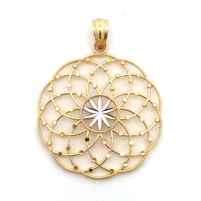 Vintage RG 10K Yellow White Gold Textured Round Statement Pendant