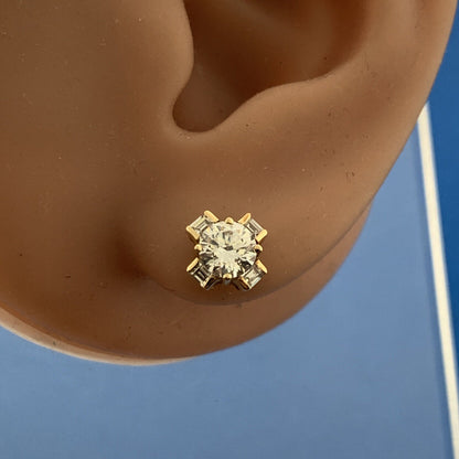 Designer 14K Yellow Gold Cubic Zirconia Solitaire Accent Statement Stud Earrings