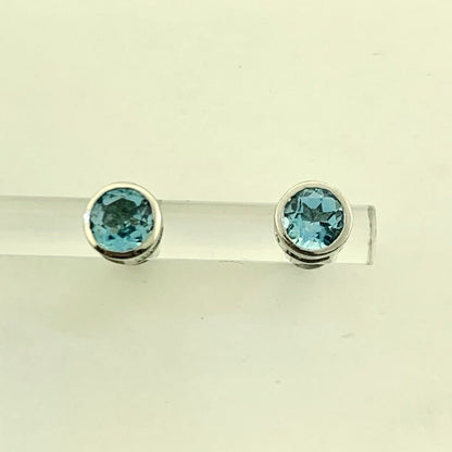 Designer STS 925 Sterling Silver Blue Topaz Round Stud Earrings