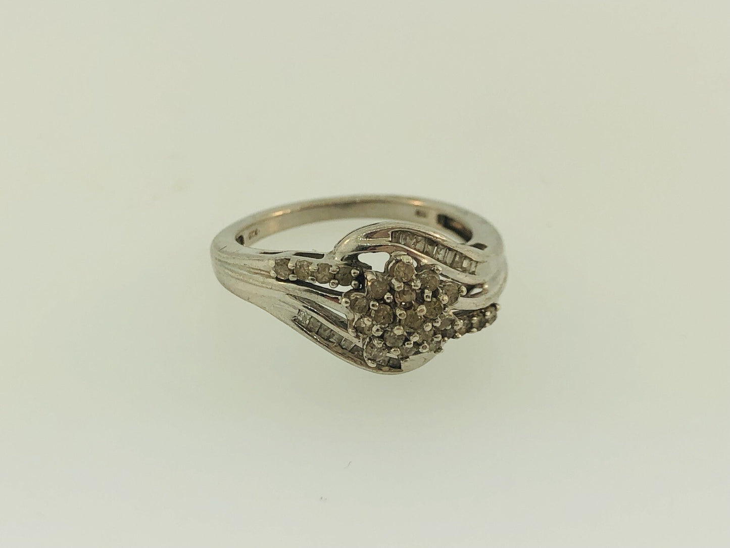 Sterling Silver 925 Diamond Waterfall Cluster Engagement Bridal Ring