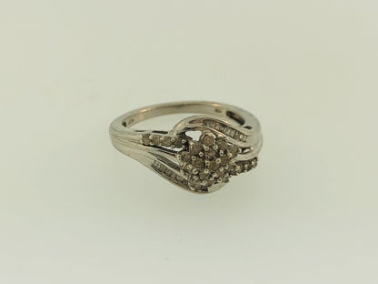 Sterling Silver 925 Diamond Waterfall Cluster Engagement Bridal Ring