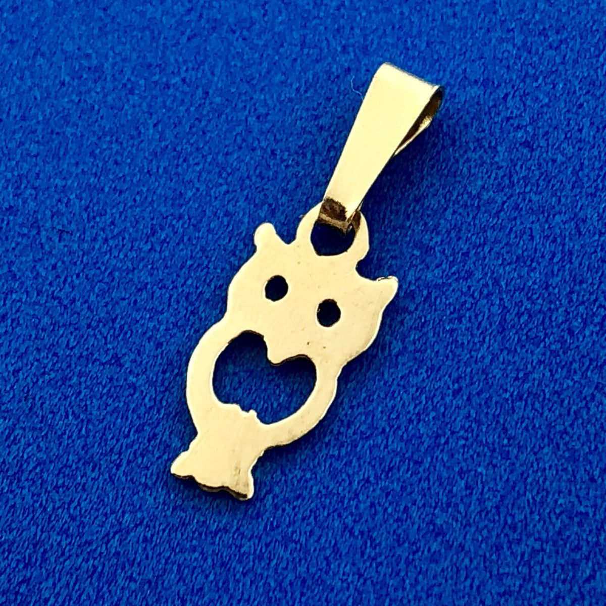 Designer 14K Yellow Gold Textured Owl Heart Cut Out Charm Pendant
