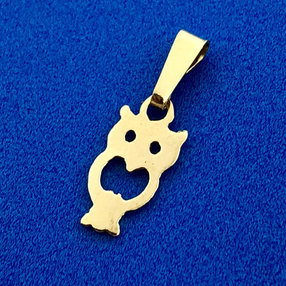 Designer 14K Yellow Gold Textured Owl Heart Cut Out Charm Pendant