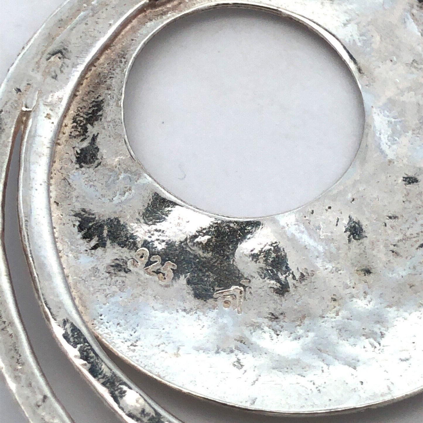 Designer 925 Sterling Silver Round Modernist Hammered Textured Statement Pendant