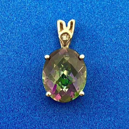 Designer 14k Yellow Gold Mystic Topaz Diamond Accent Pendant