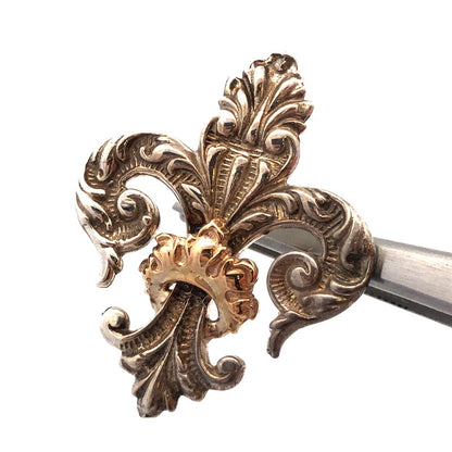 925 Sterling Silver 14K Yellow Gold Fleur De Lis Statement Stud Earrings