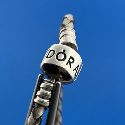 PANDORA 925 Sterling Silver Double Woven Champagne Leather Bracelet 590705CPL-D