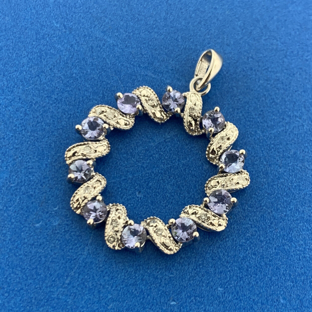 Designer Mexico 14K White Gold Tanzanite Diamond Accented Wreath Pendant