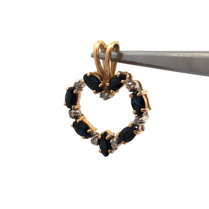 Designer 14K Yellow Gold Marquise Sapphire Diamond Accented Heart Pendant