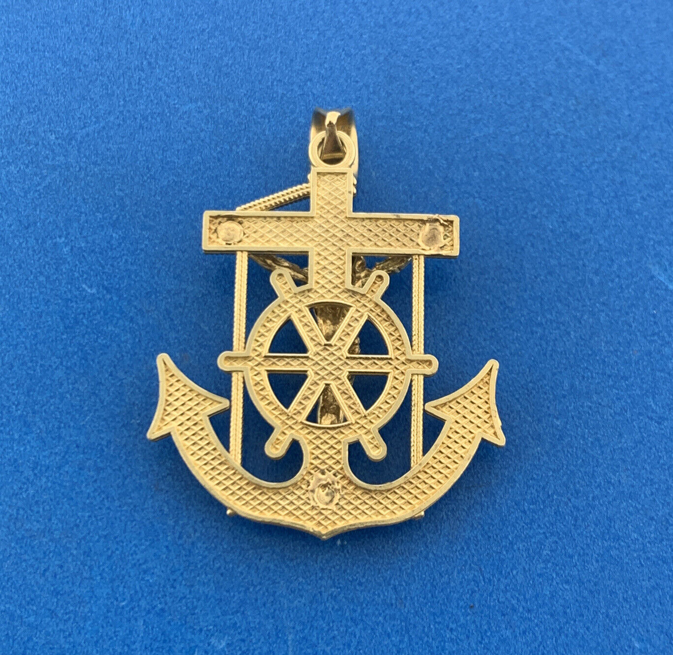 Designer 10K Yellow Gold Mariners Cross Crucifix Anchor Statement Pendant