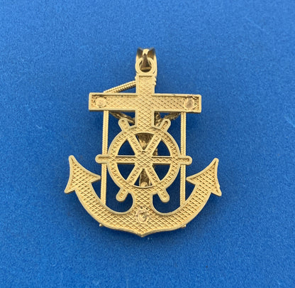 Designer 10K Yellow Gold Mariners Cross Crucifix Anchor Statement Pendant