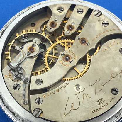 1904 Hampden William McKinley Grade Model 4 17j Silver Tone Pocket Watch Working