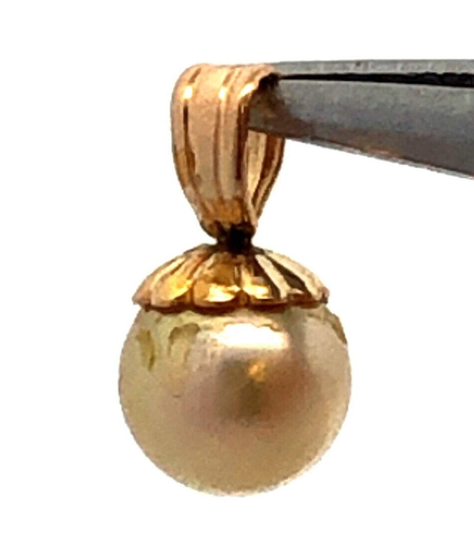 Designer 14K Yellow Gold Round Pearl Solitaire Charm Pendant