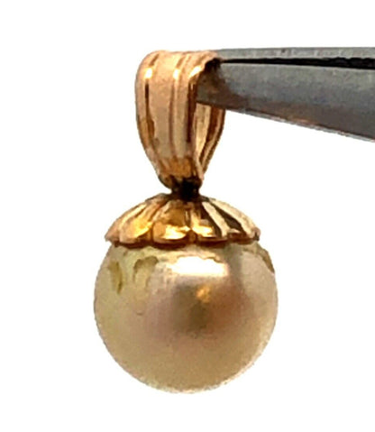 Designer 14K Yellow Gold Round Pearl Solitaire Charm Pendant