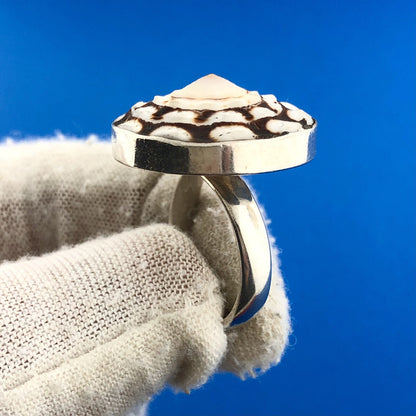 Awesome 925 Sterling Silver Spiral Shell Round Top Statement Adjustable Ring