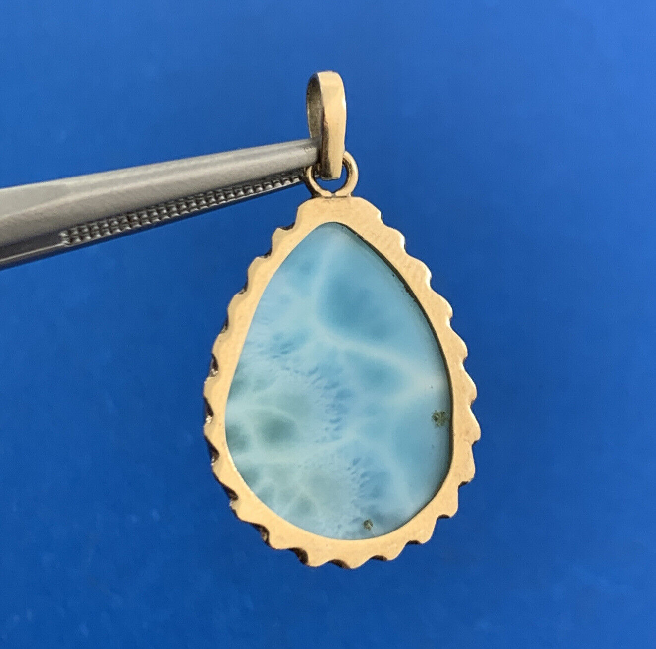 Designer 14K Yellow Gold Teardrop Larimar Statement Pendant