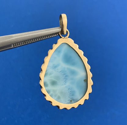 Designer 14K Yellow Gold Teardrop Larimar Statement Pendant
